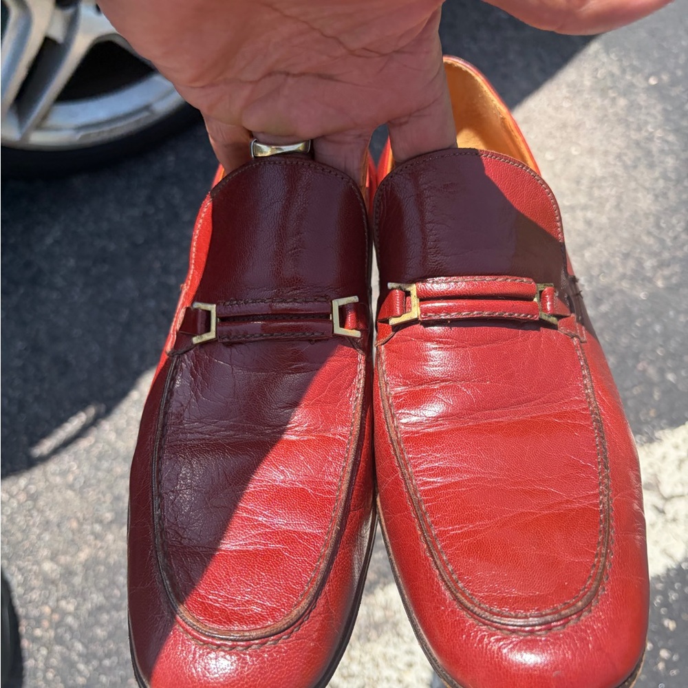Johnston & Murphy Red Leather Bit-Detail Loafers vintage 1970